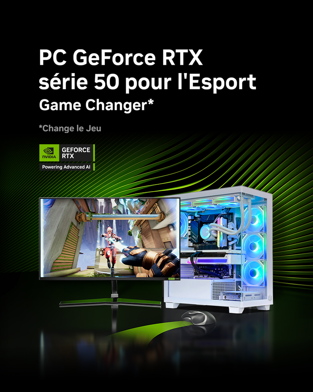 Banniere NVIDIA GeForce RTX série 50 pour l'esport mobile version